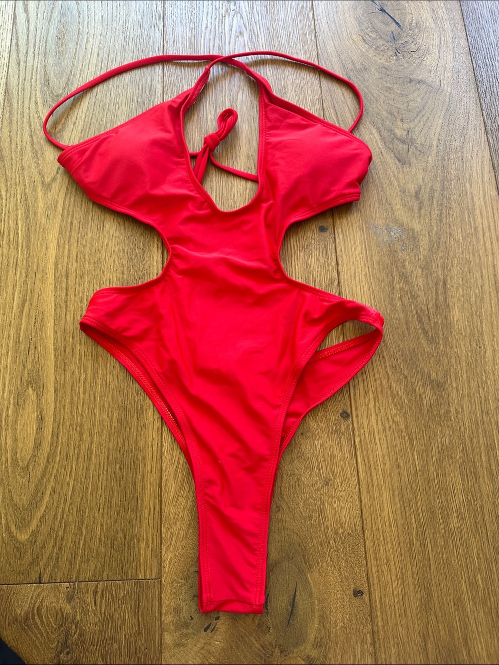 SHEIN Red Cutout Halter One-Piece Swimsuit